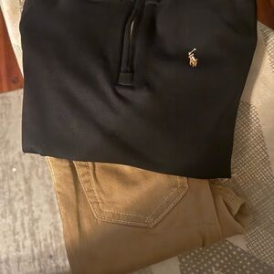 Polo by Ralph Lauren Black Hoodie & Khaki Pants Kids Matching Set